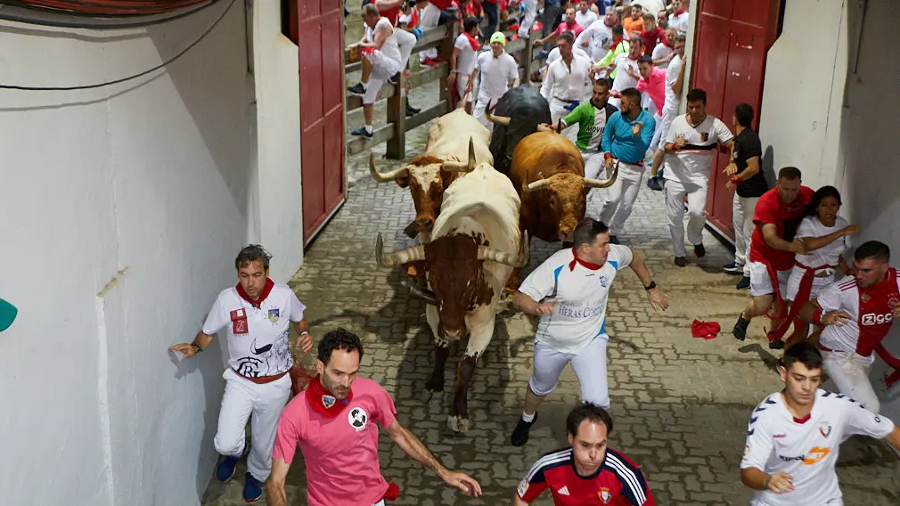 Primer encierro de los Sanfermines 2019 con toros del Puerto de San Lorenzo. IÑIGO ALZUGARAY
